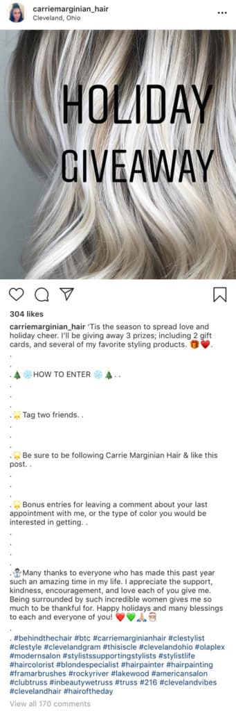Salon Instagram competition post caption