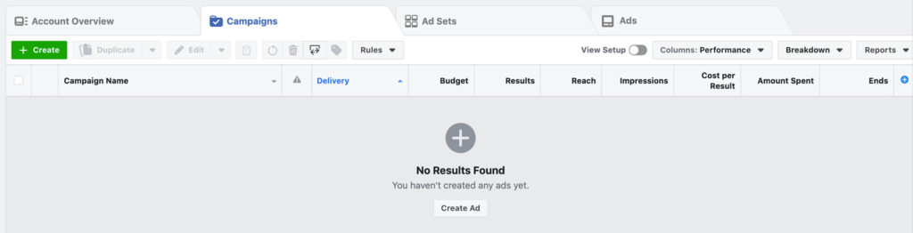 Facebook Ads Manager View for Your Salon Facebook Ads