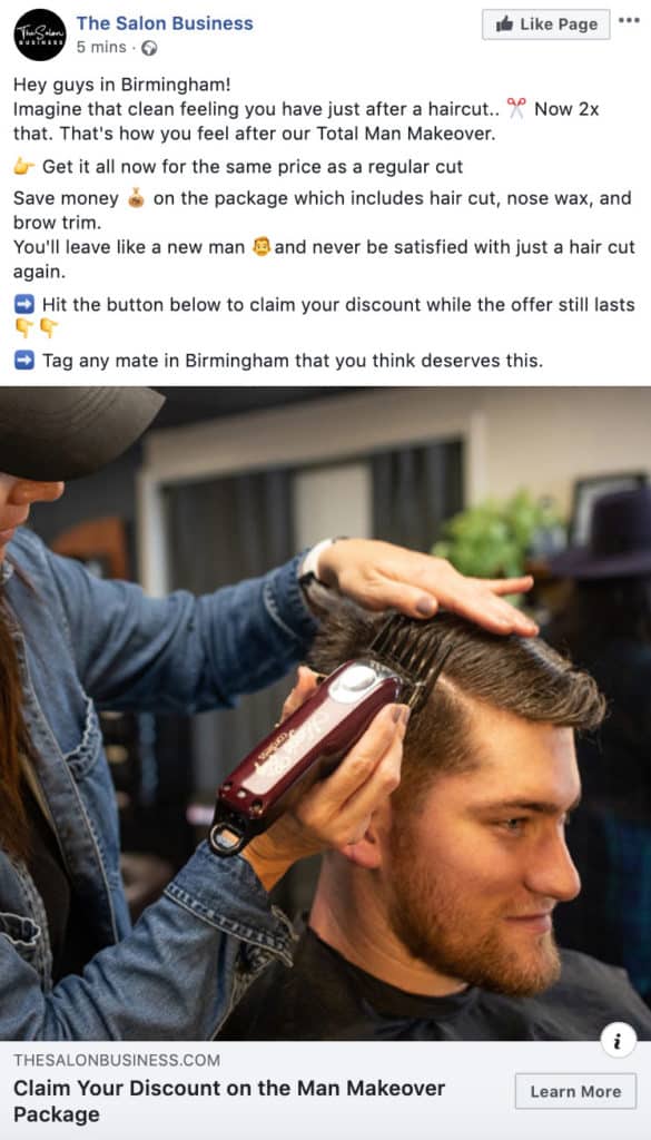 Hair salon facebook ad example