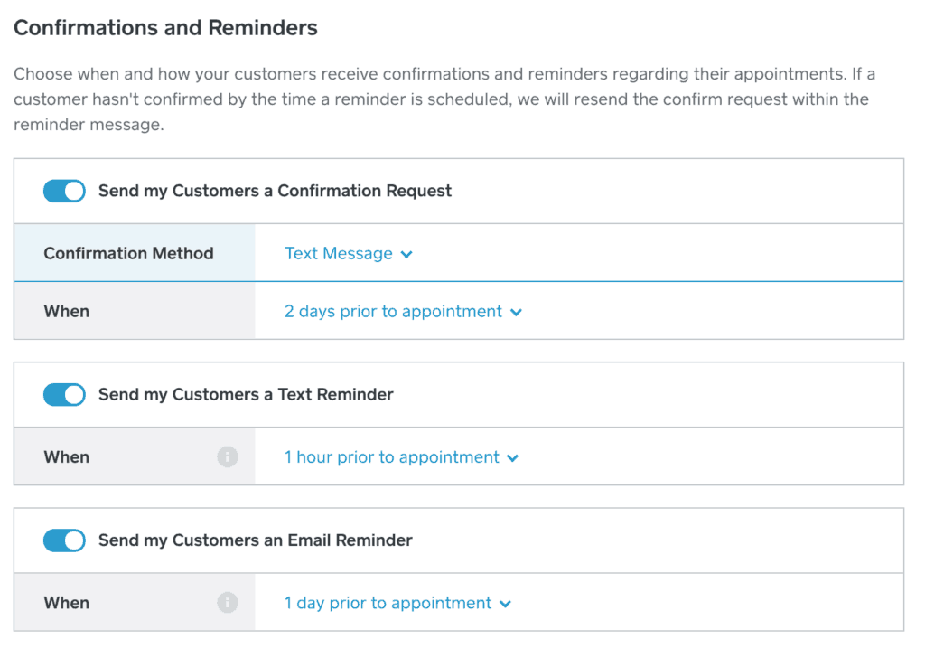 Configure e-mail and sms reminders in Square Appointments