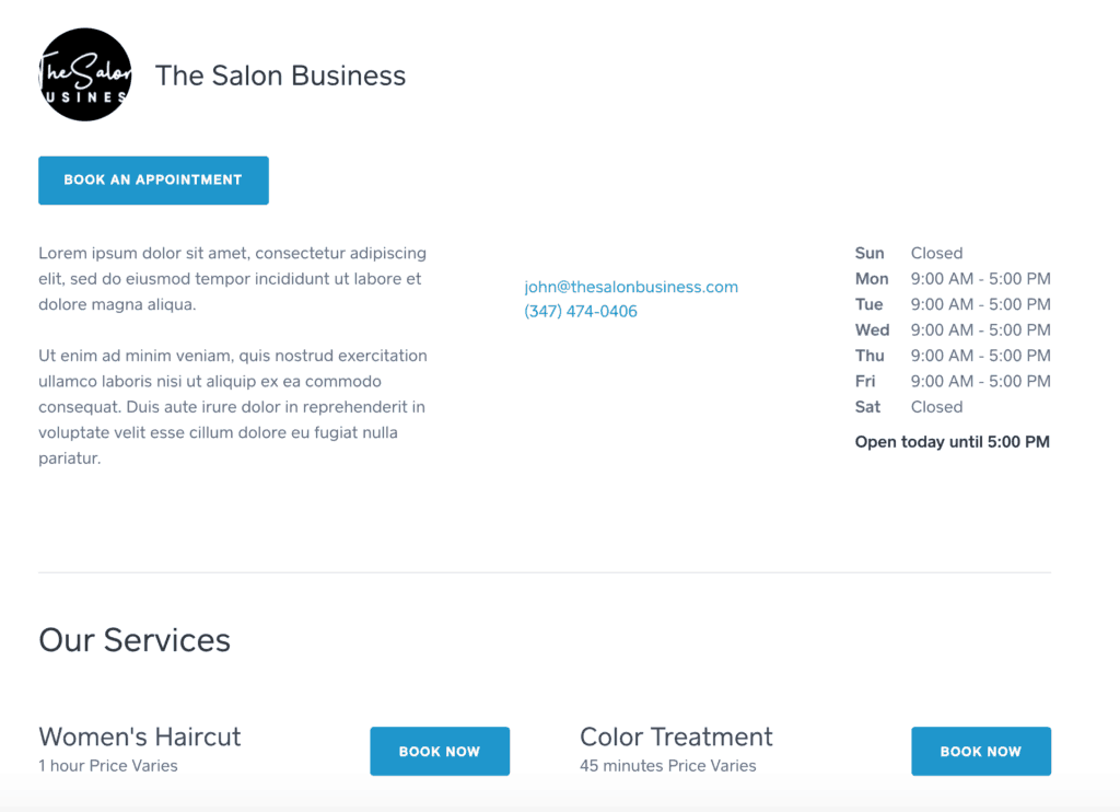 Square Appointments Booking Website