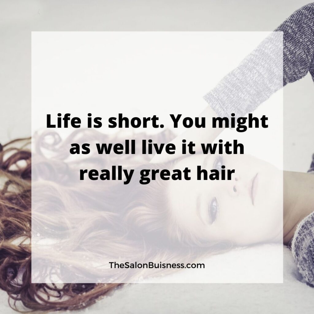 Funny hair quote about good hair - woman laying down - brunette