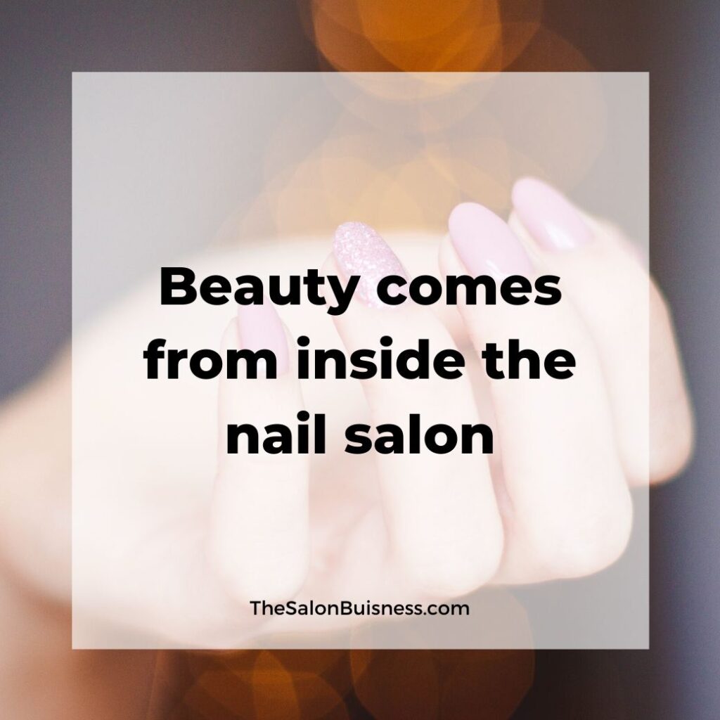Funny nail salon quotes about beauty - woman with pink nails