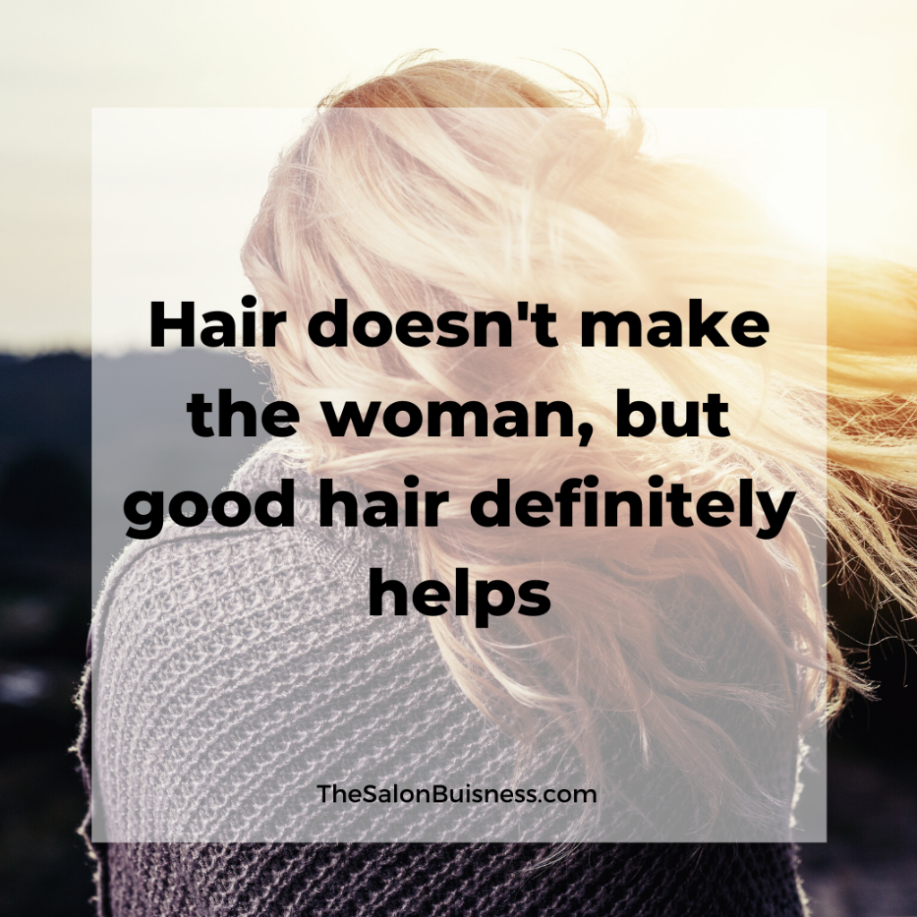 Quote about good hair - blond woman in wind. 