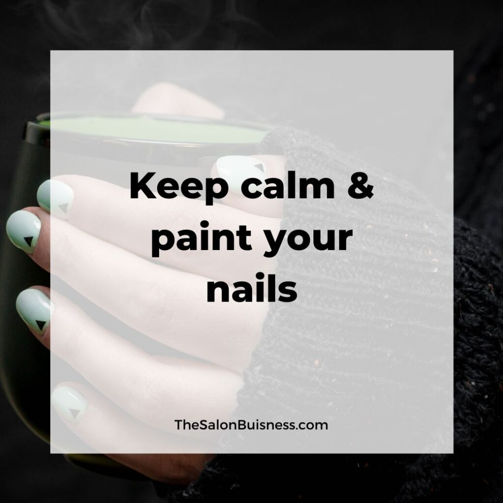 Keep calm and paint your nails - green nails holding cup of matcha