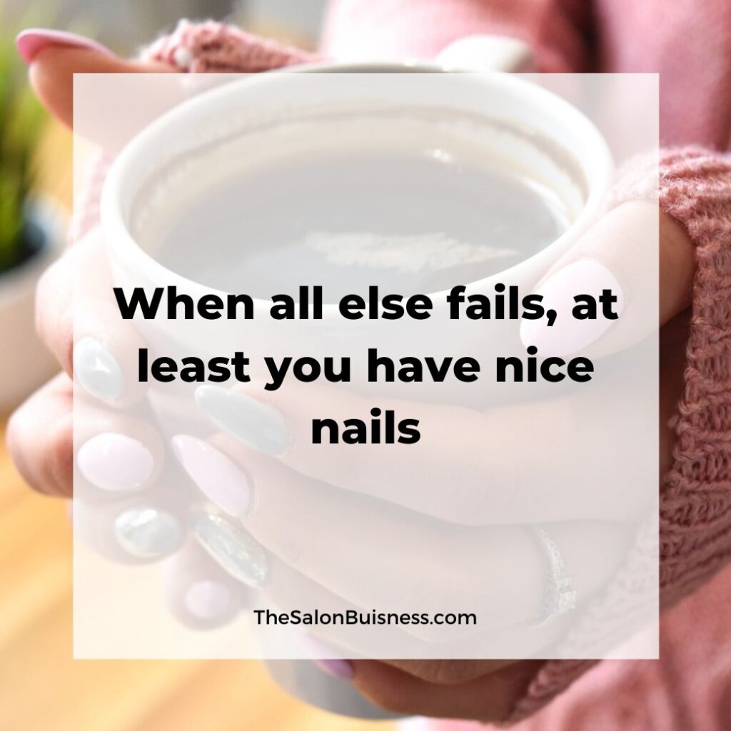 Nice nails quote - woman with pink & silver nails holding cup