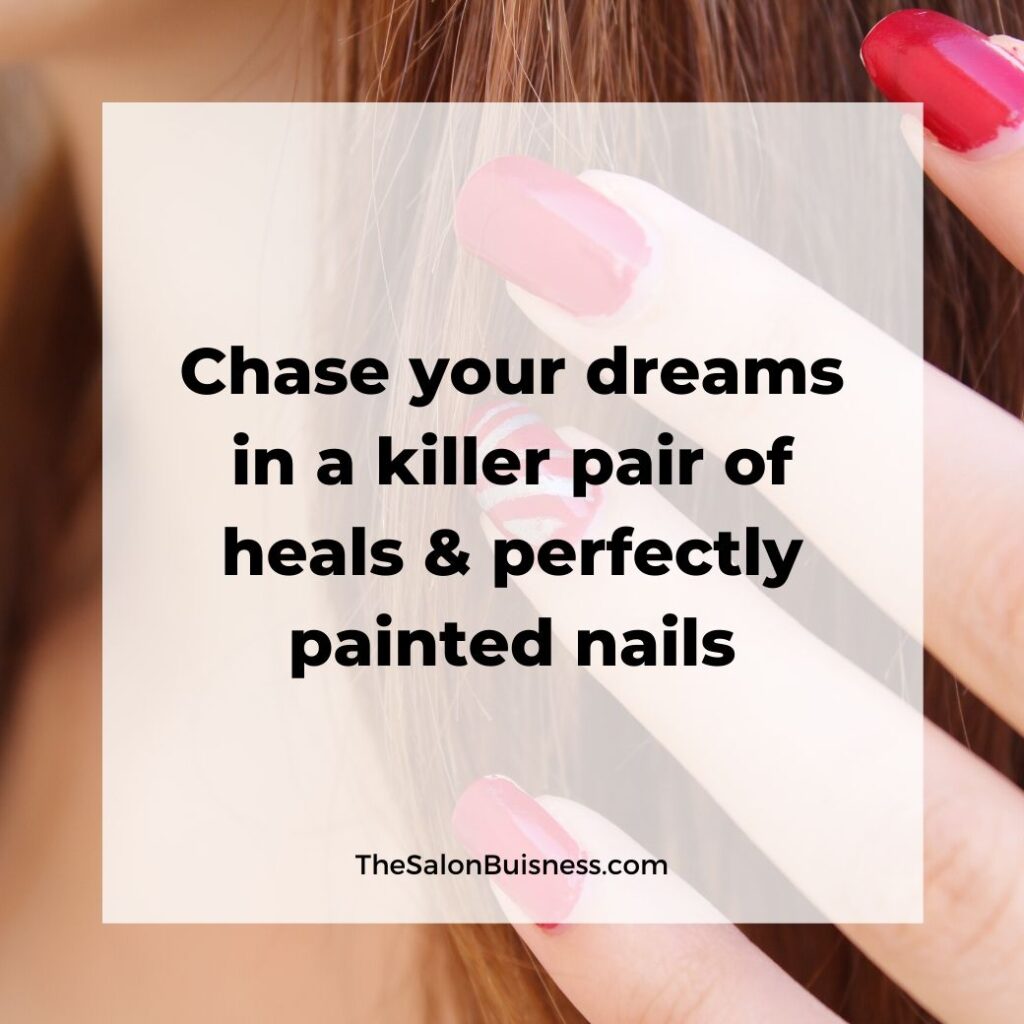 Women relatable nail and heel quotes - red nails with brunette hair