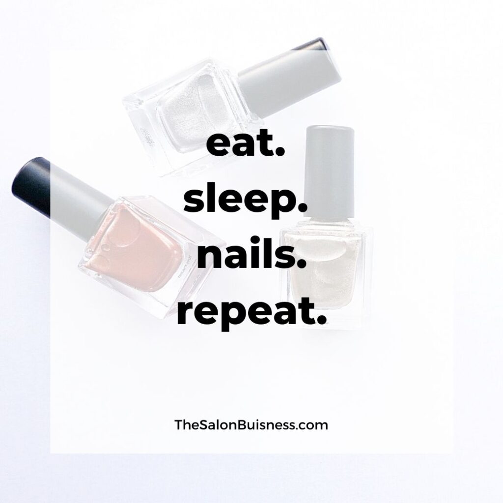 eat sleep nails repeat - funny nail moto - red, silver, & gold bottles of nail polish