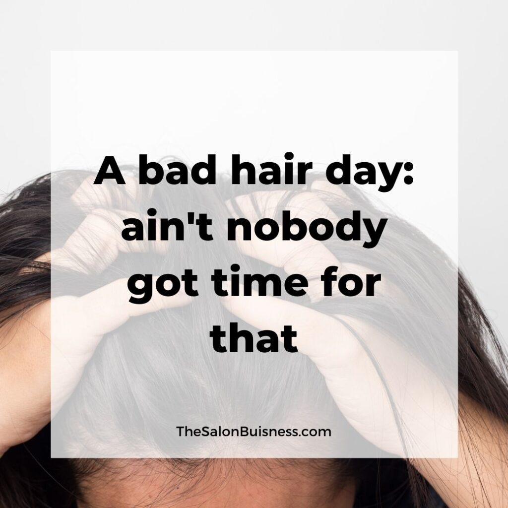 Bad hair day quotes - woman running fingers along scalp - black hair 