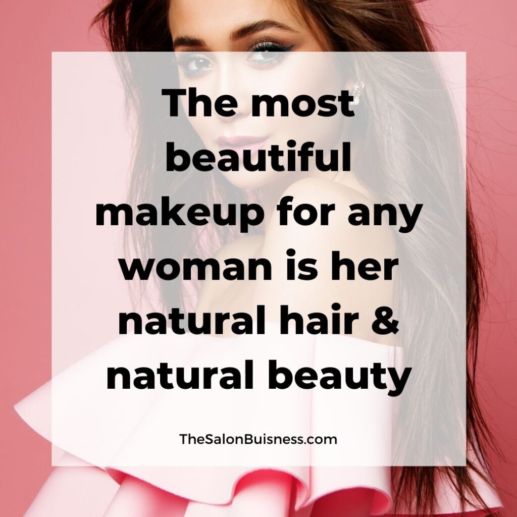 Beautiful hair quotes -  woman with straight dark hair - in pink ruffle dress