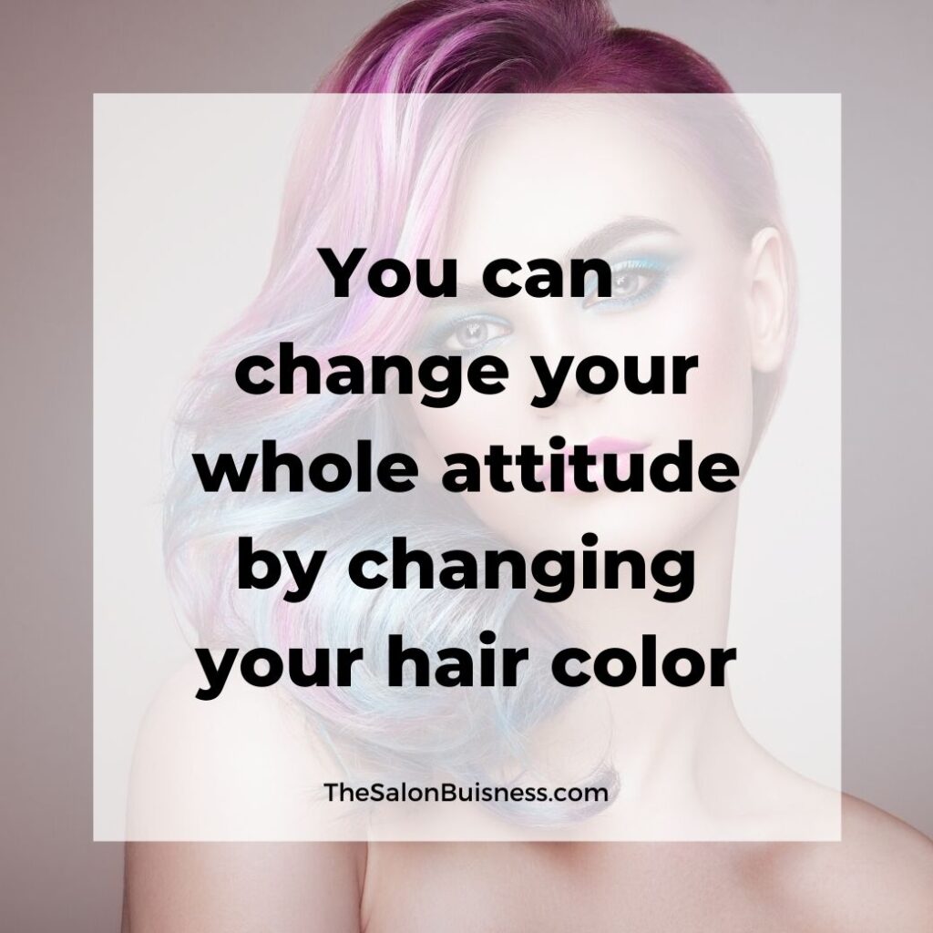 Colorful hair quotes - Woman with short pink & blue hair pulled to the side 