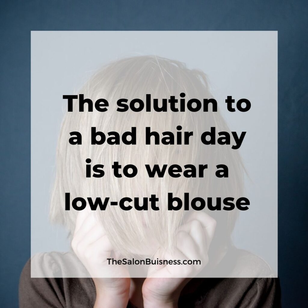 Funny bad hair day quotes - blonde woman with short hair covering face with hair 