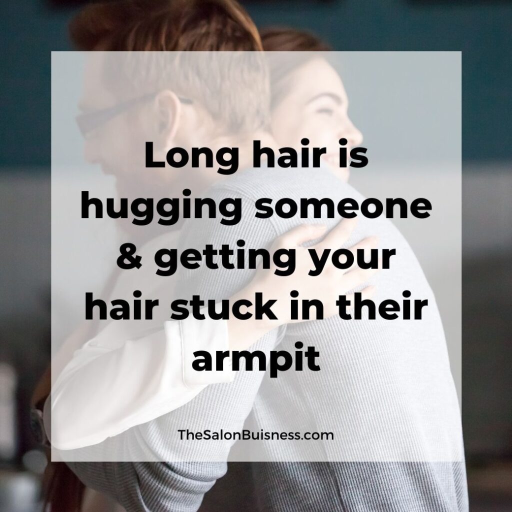 Funny long hair quotes  - woman hugging man with glasses