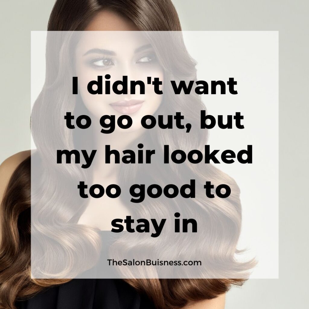 Good hair quote - long brunette wavy haired woman smiling 