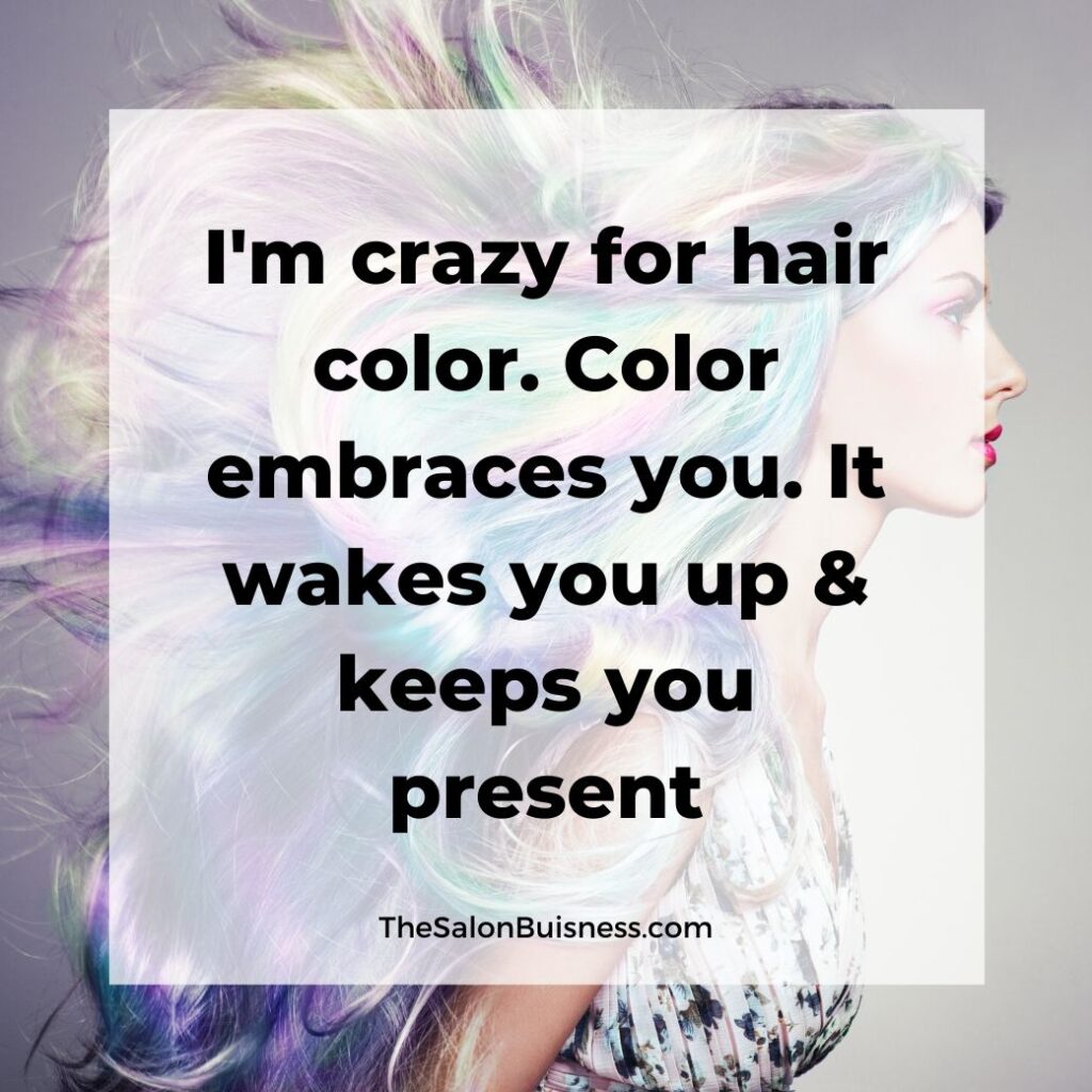 Inspiring colorful hair quotes - Woman with rainbow hair blowing in wind