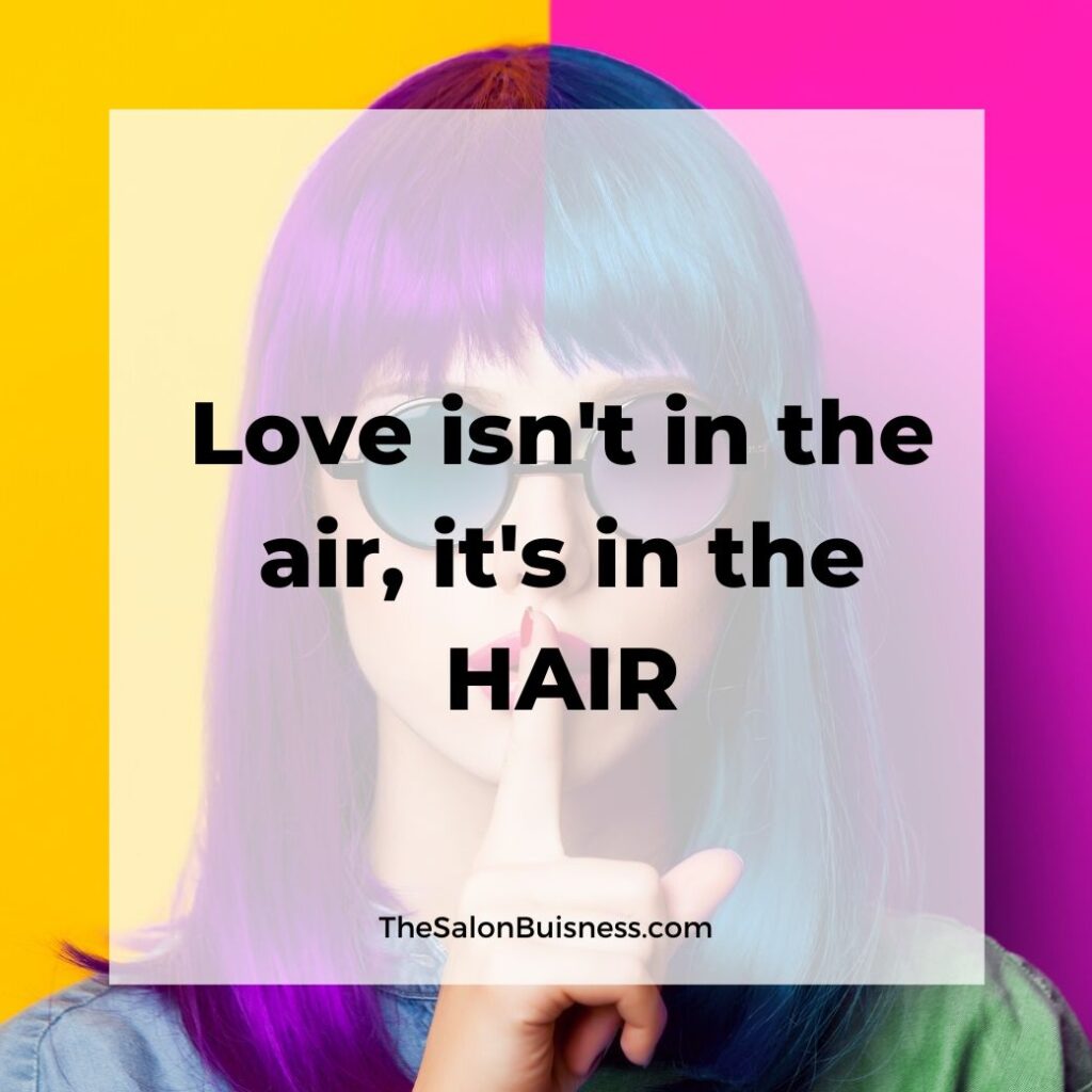colorful hair quotes -  woman wearing round sunglasses with purple & blue hair - yellow & pink background
