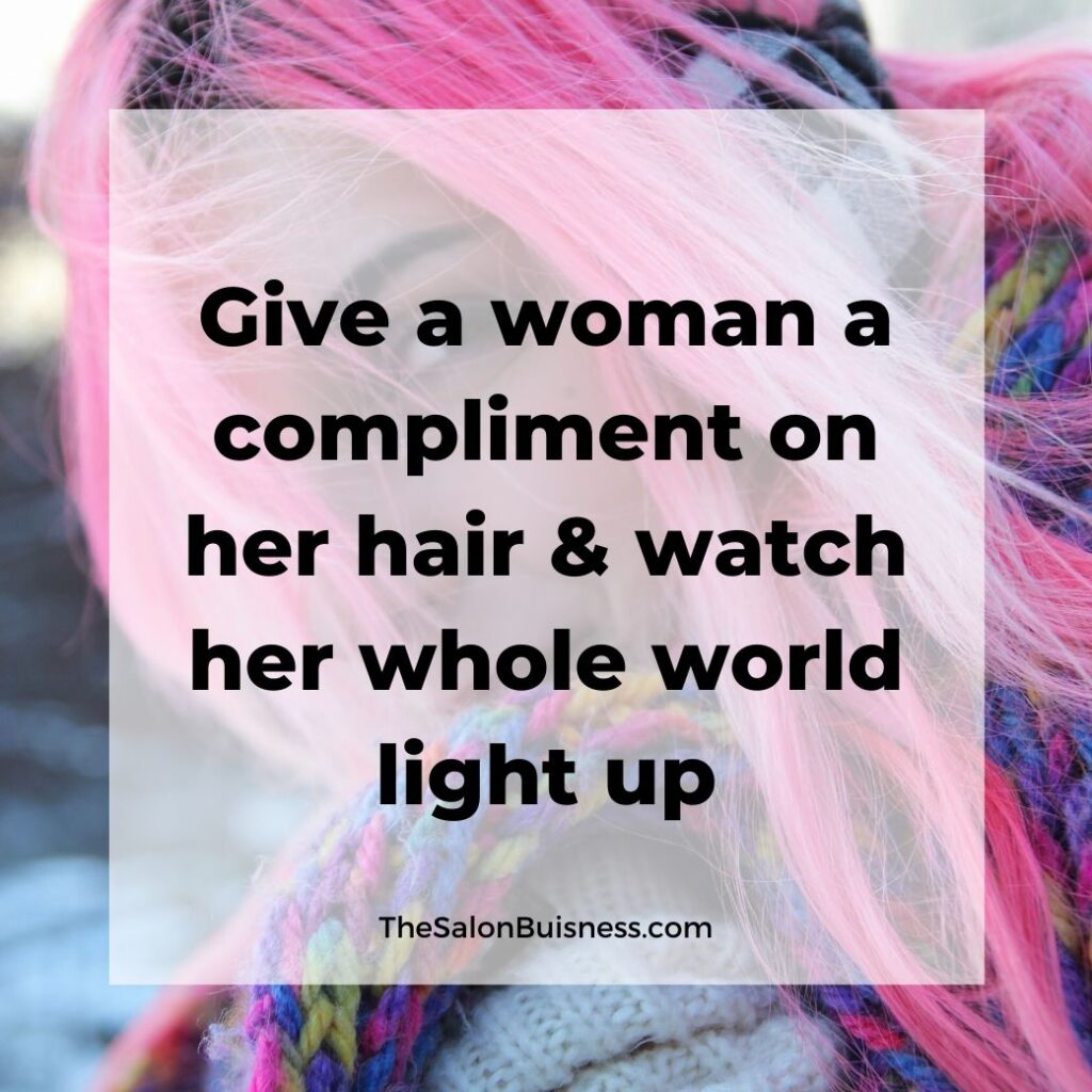  hair compliments quotes   -  woman with pink hair wearing rainbow colored scarf
