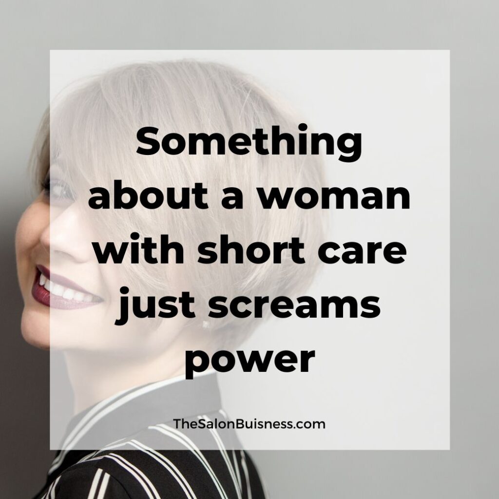 inspiring short hair quotes  - woman with short blond hair covering one eye wearing black & white stripes