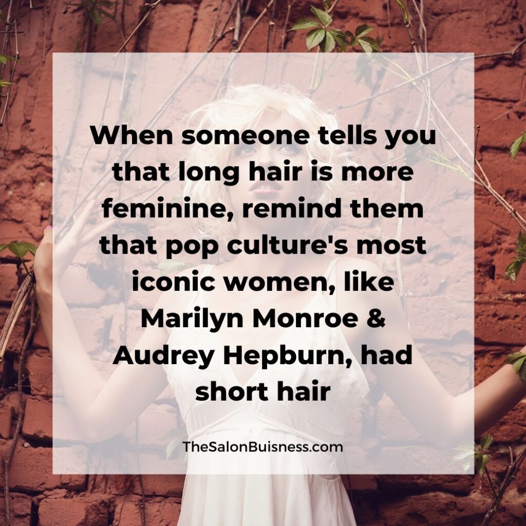 inspiring short hair quotes  - woman with short blonde hair in white dress against red dirt wall - marilyn monroe  - audrey hepburn