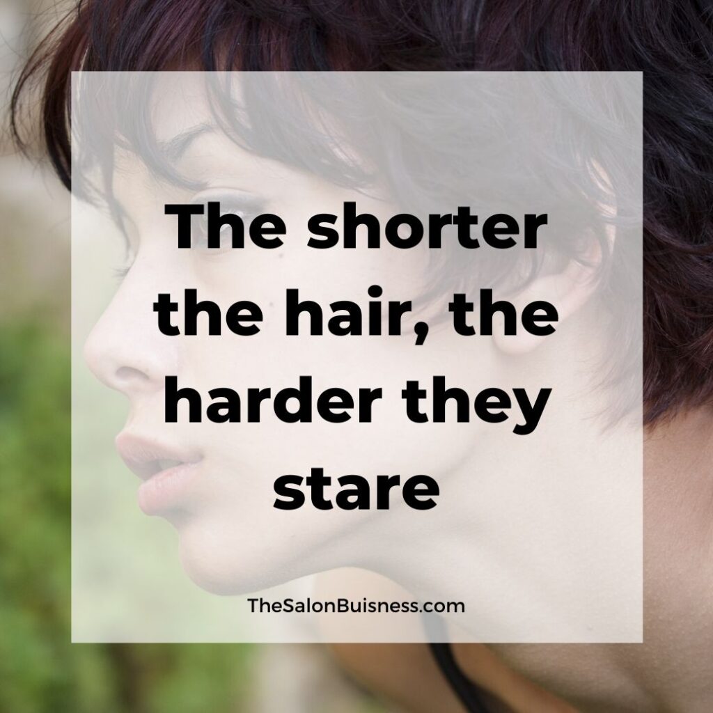 short hair quotes  - woman with short blown hair in nature