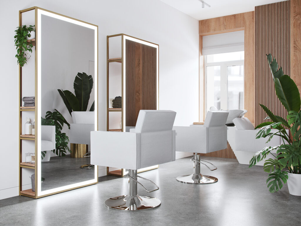 White hair salon chairs and station design