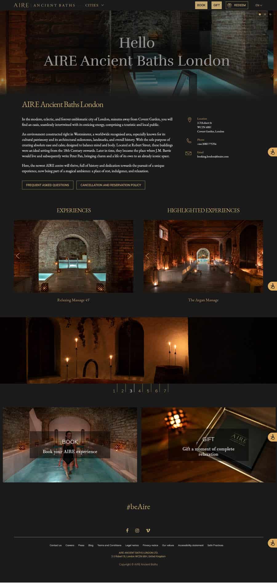 Spa website design AIRE Ancient Baths London