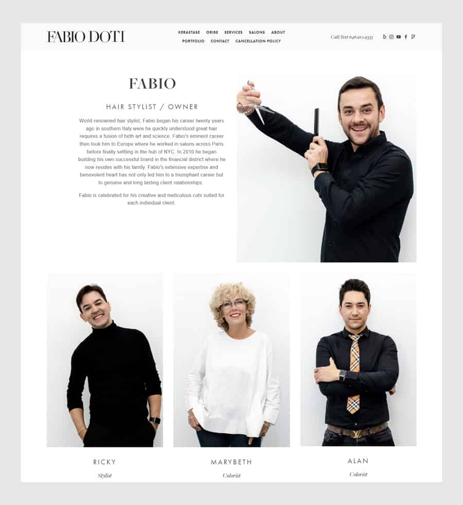 Fabio Doti - Hair salon website design example team page