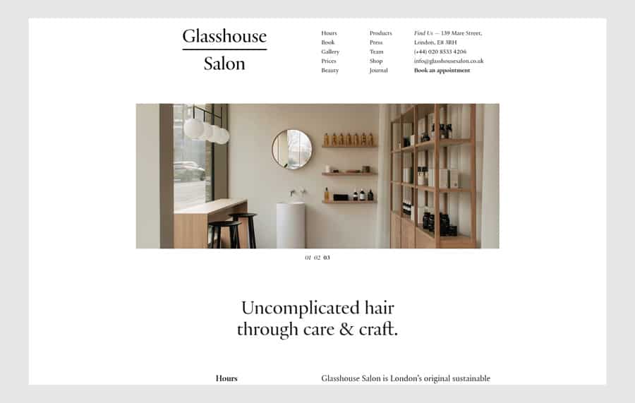 Glasshouse Salon - Hair salon website design example