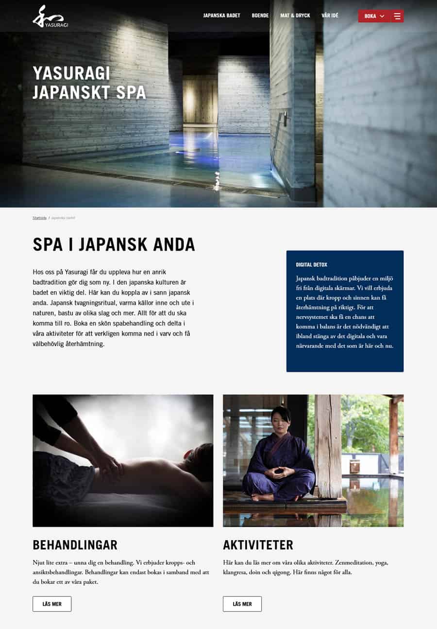 Spa website design Yasuragi