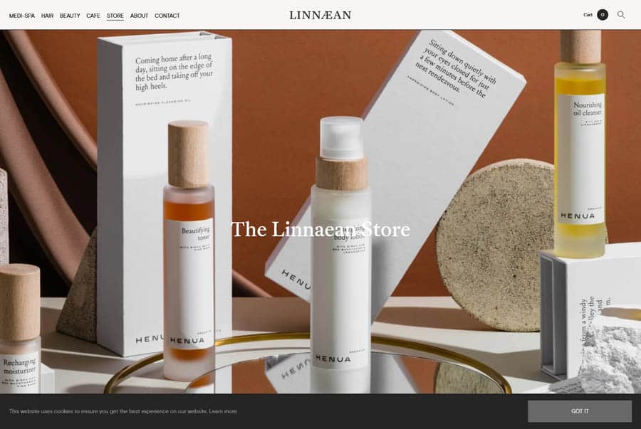 Linnaean Hair salon website design example e-commerce