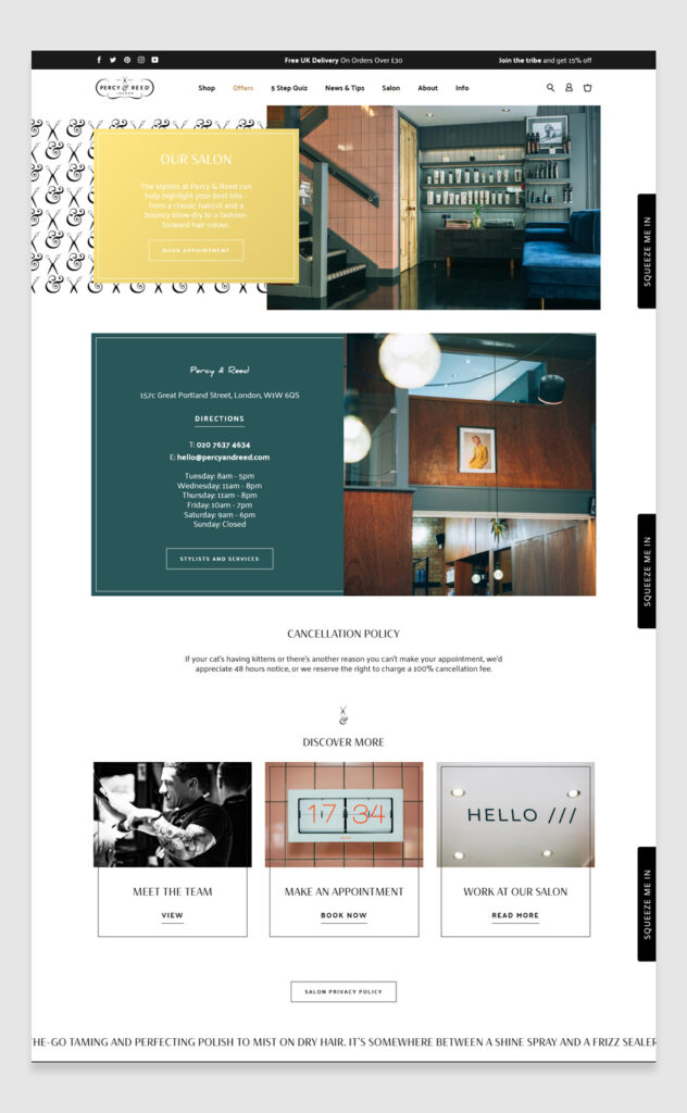 Percy & Reed Salon Website example