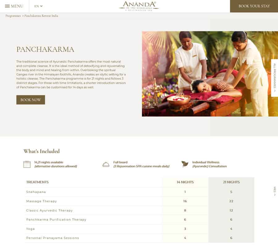 Ananda Spa web design