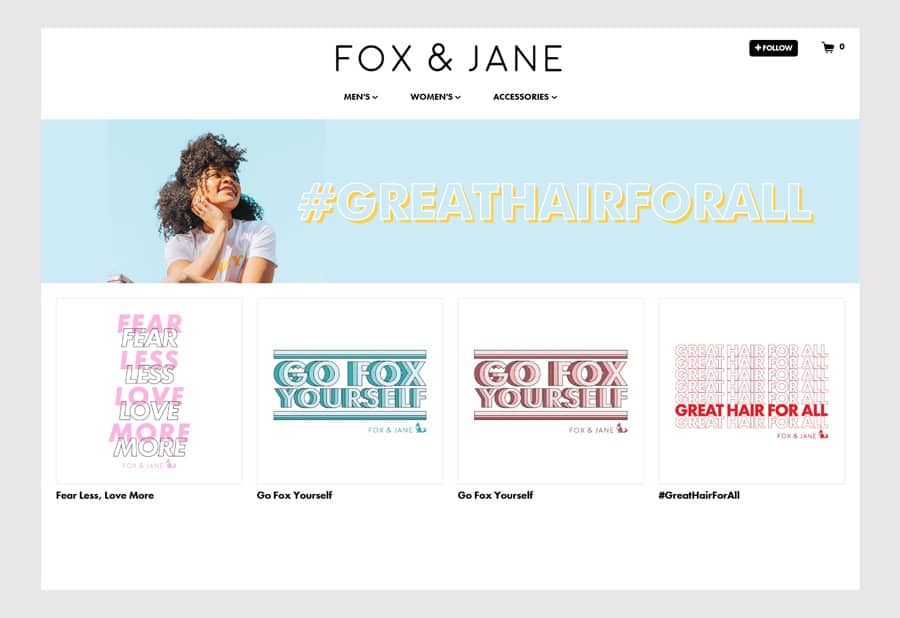 Fox & Jane Salon - Hair salon website design ecommerce example