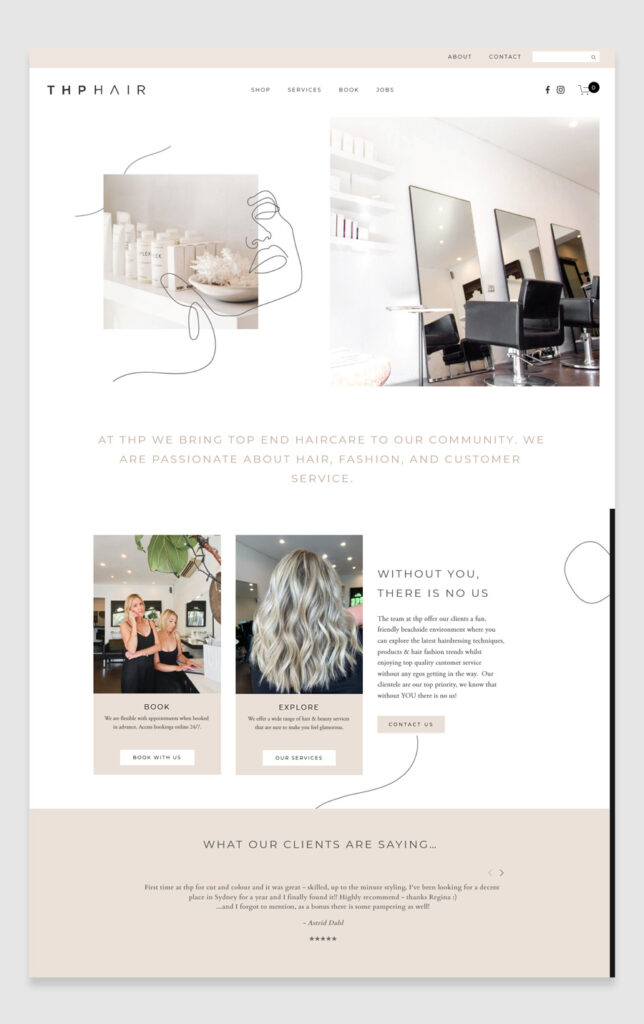 Hair salon website design example - THP Hair 